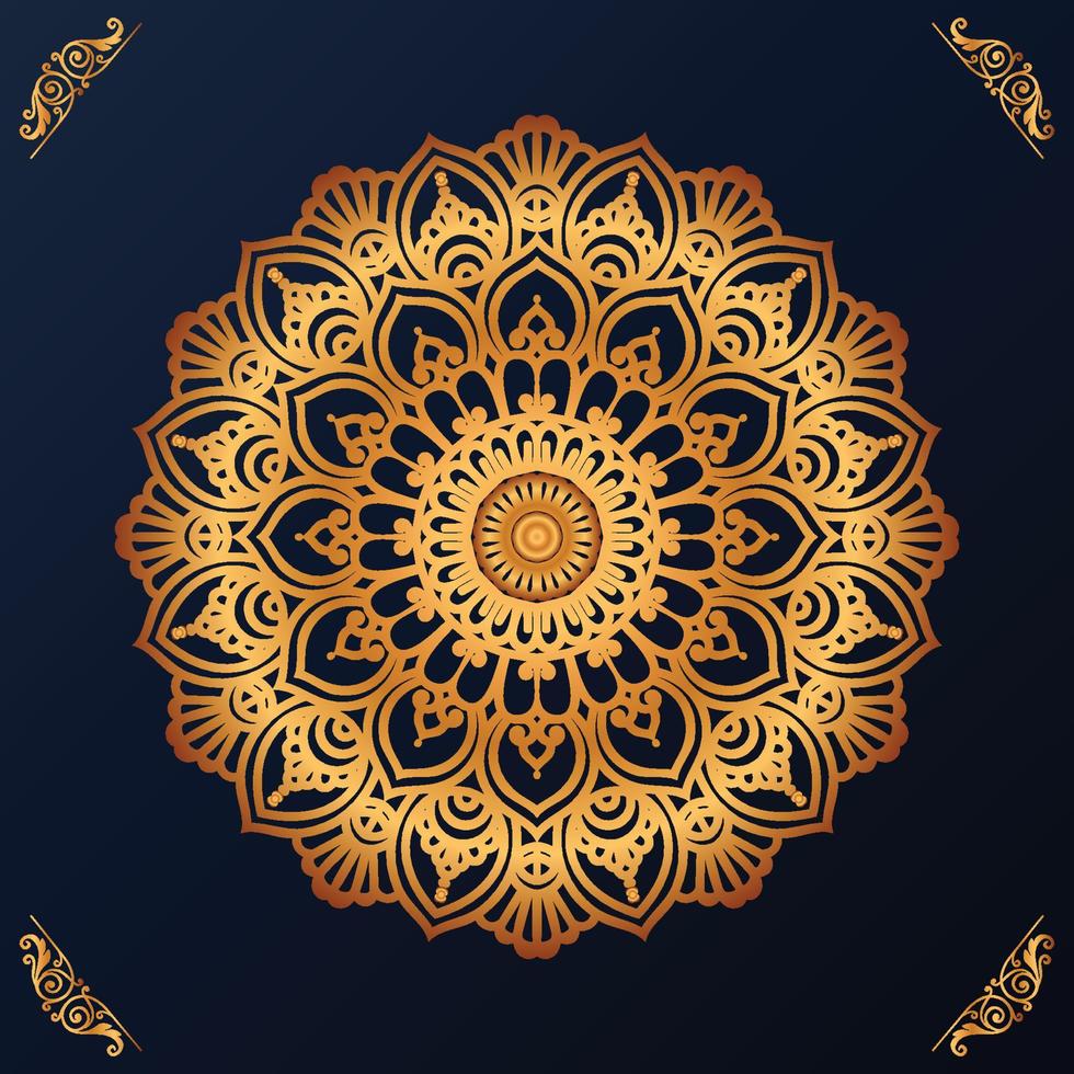 Luxury mandala design with golden ornaments on black background Title for islamic design vector