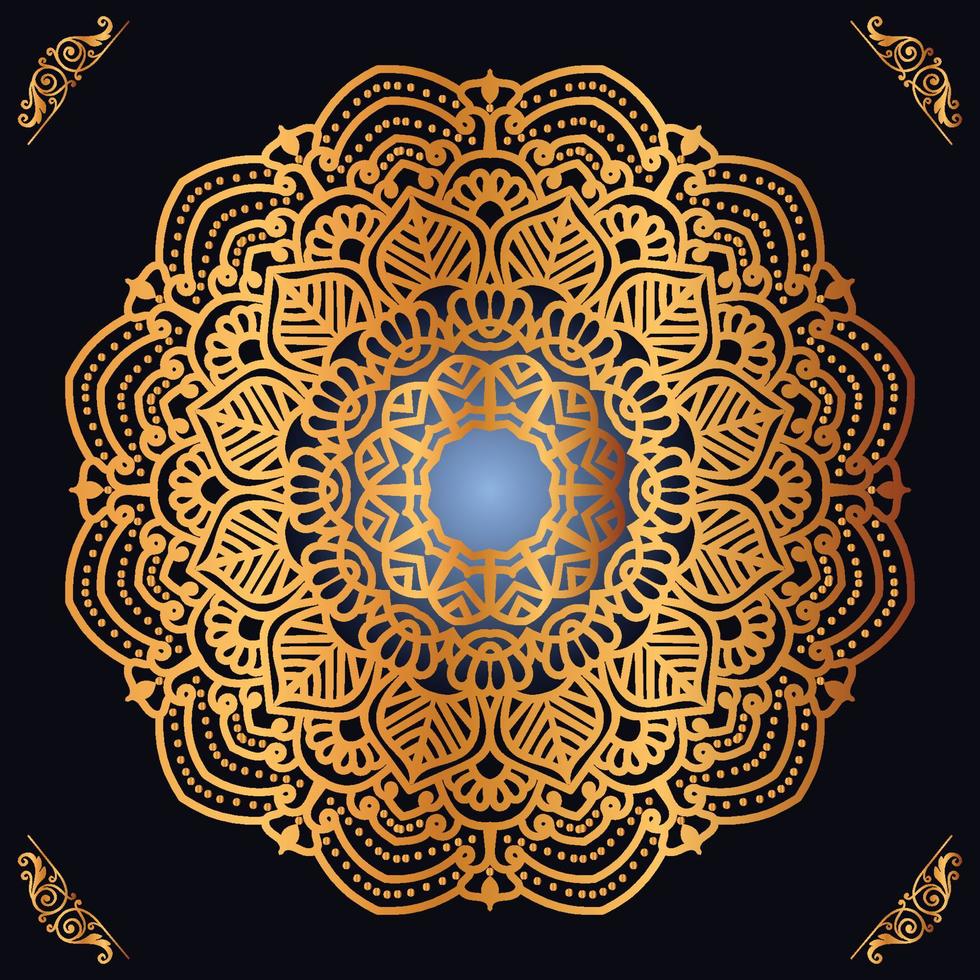 Luxury mandala design with golden ornaments on black background Title for islamic design vector