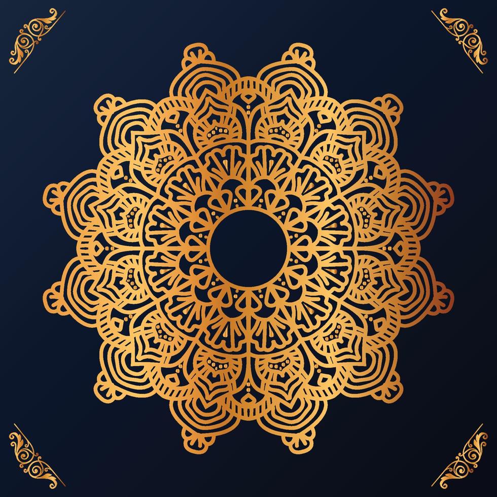 Luxury mandala design with golden ornaments on black background Title for islamic design vector