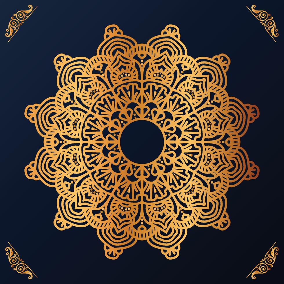 Luxury mandala design with golden ornaments on black background Title for islamic design vector