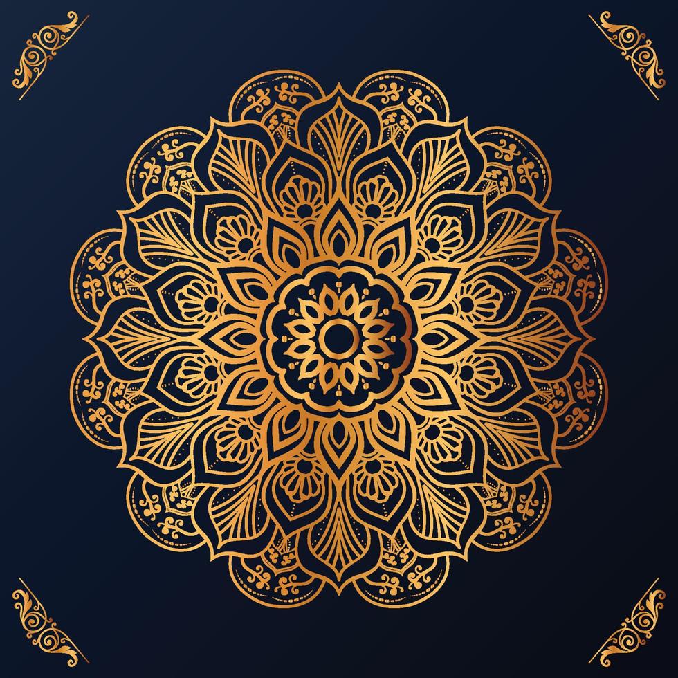Luxury mandala design with golden ornaments on black background Title for islamic design vector