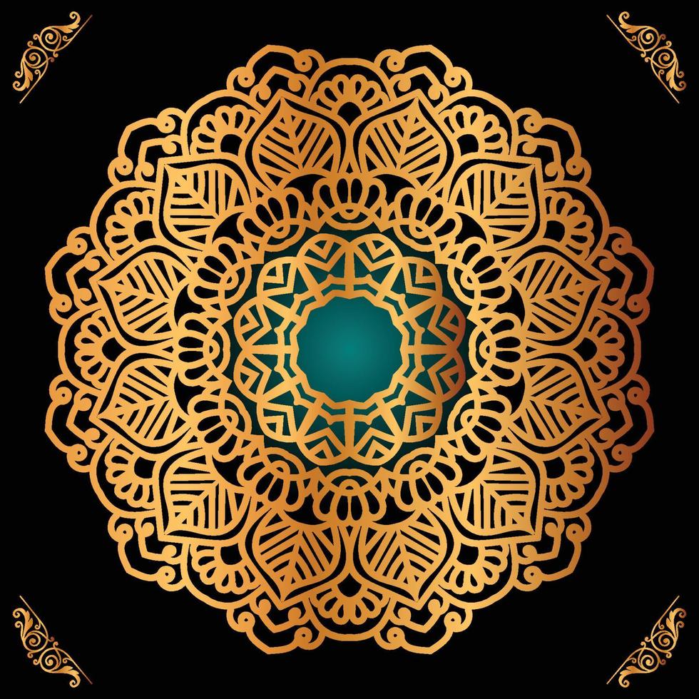 Luxury mandala design with golden ornaments on black background Title for islamic design vector