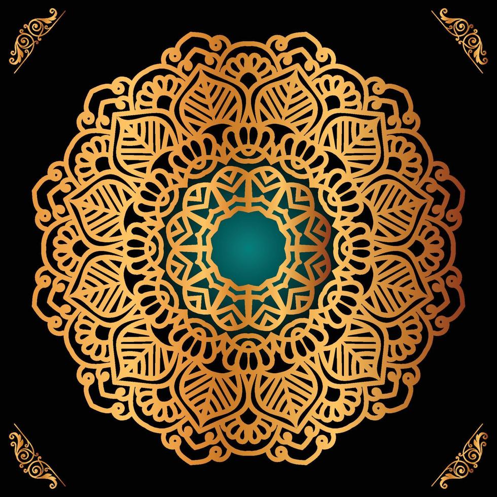 Luxury mandala design with golden ornaments on black background Title for islamic design vector