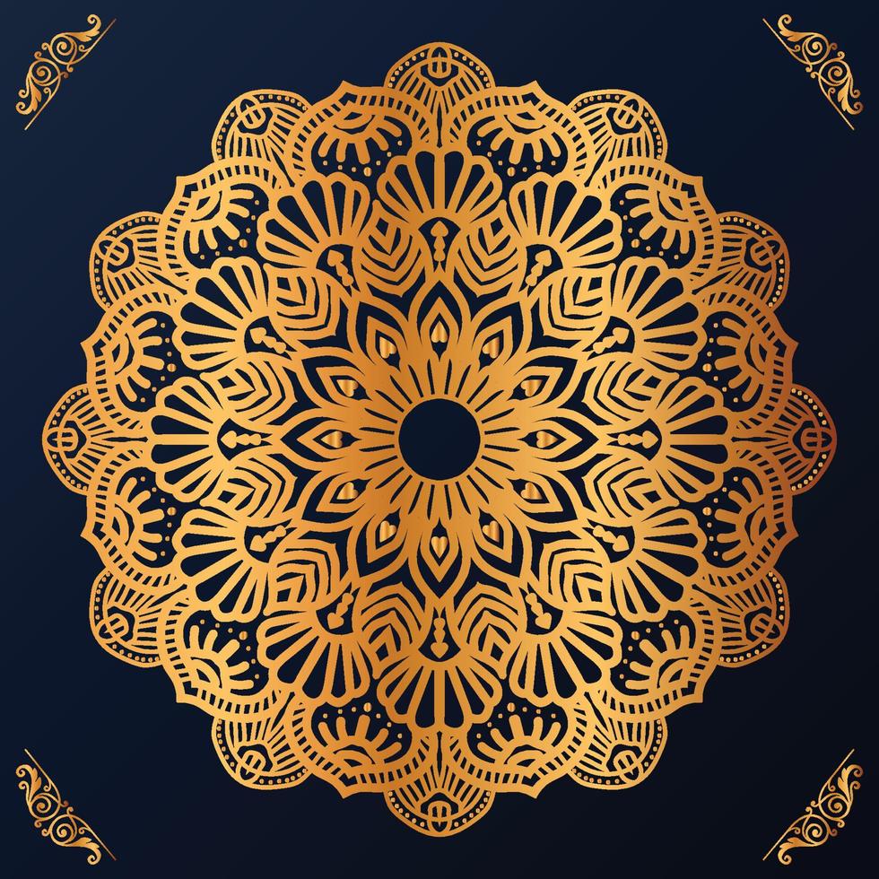 Luxury mandala design with golden ornaments on black background Title for islamic design vector