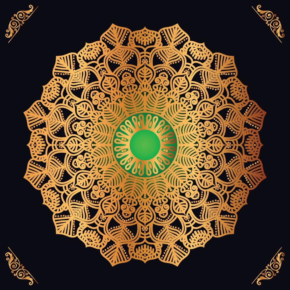 Luxury mandala design with golden ornaments on black background Title for islamic design vector