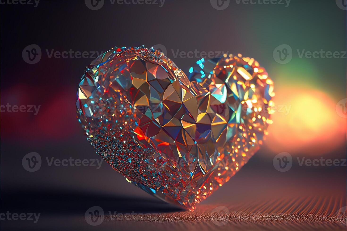 illustration of bling love , diamond heart shape, decor, romantic, bokeh background. Love and valentine day concept. Neural network generated art. Digitally generated image photo