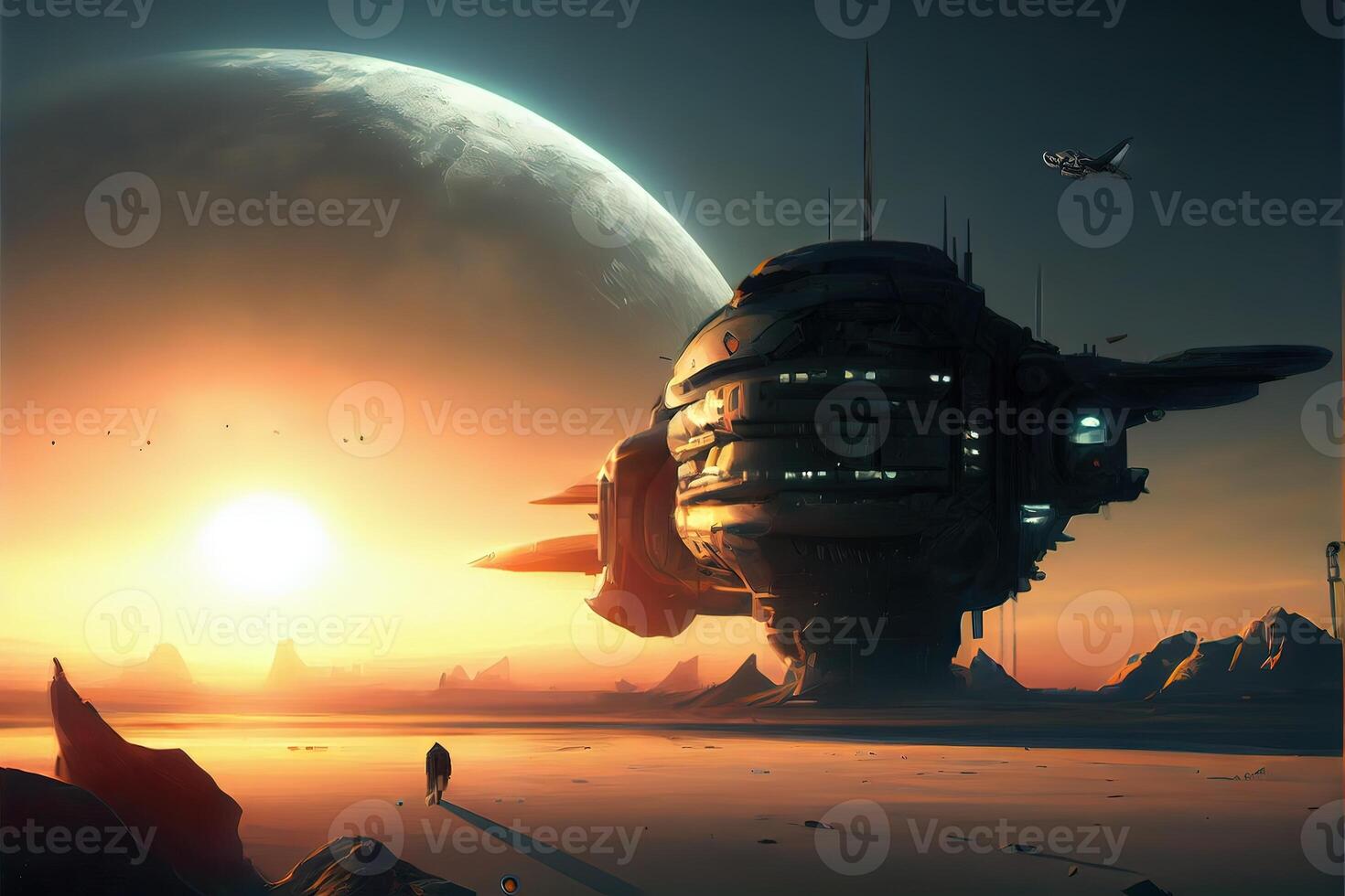 illustration of amazing science fiction wallpaper. Digital art, sci-fiction, space ship, universal, halo photo