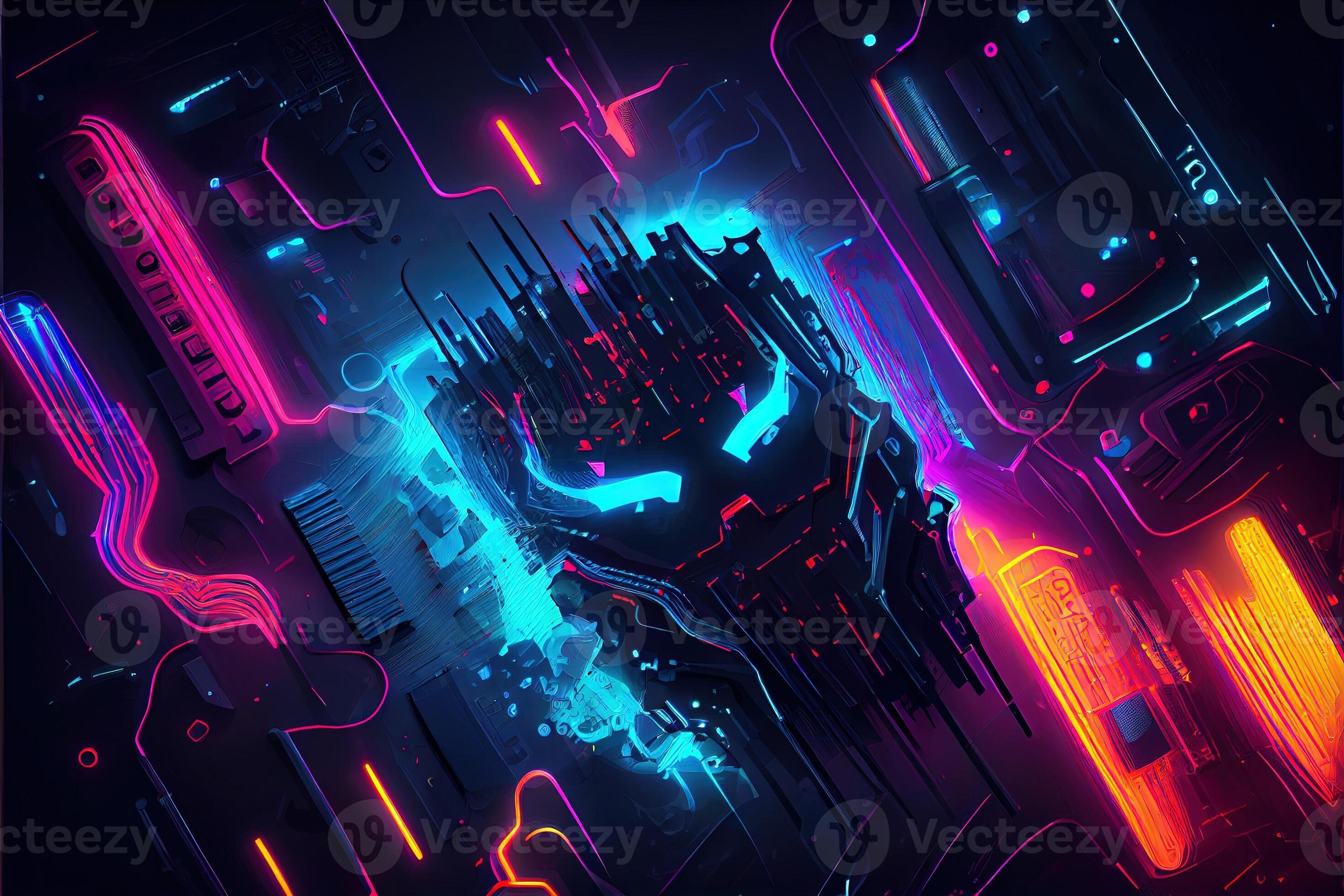 Generative AI illustration of gaming background, abstract cyberpunk style  of gamer wallpaper, neon glow light of scifi fluorescent sticks. Digitally  generated image 22702292 Stock Photo at Vecteezy