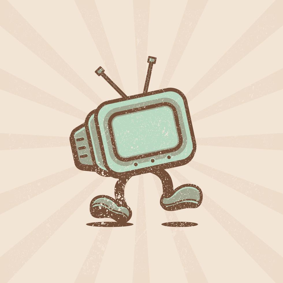 Free vector television mascot in vintage retro, trendy style cartoon hand drawn