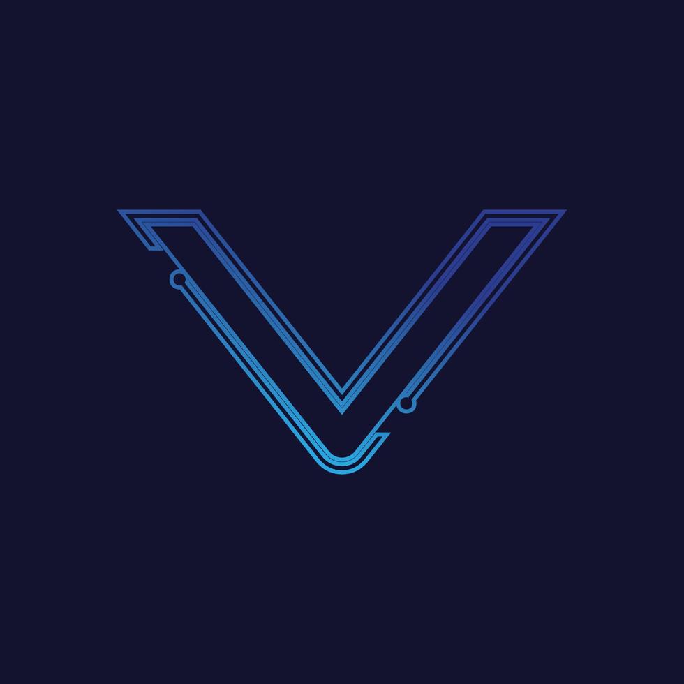 Letter V Tech Logo Design Vector