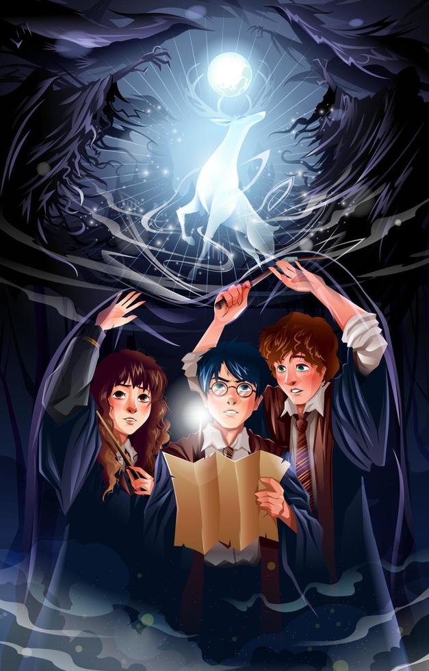 Adventure of Three Young Wizards Concept vector