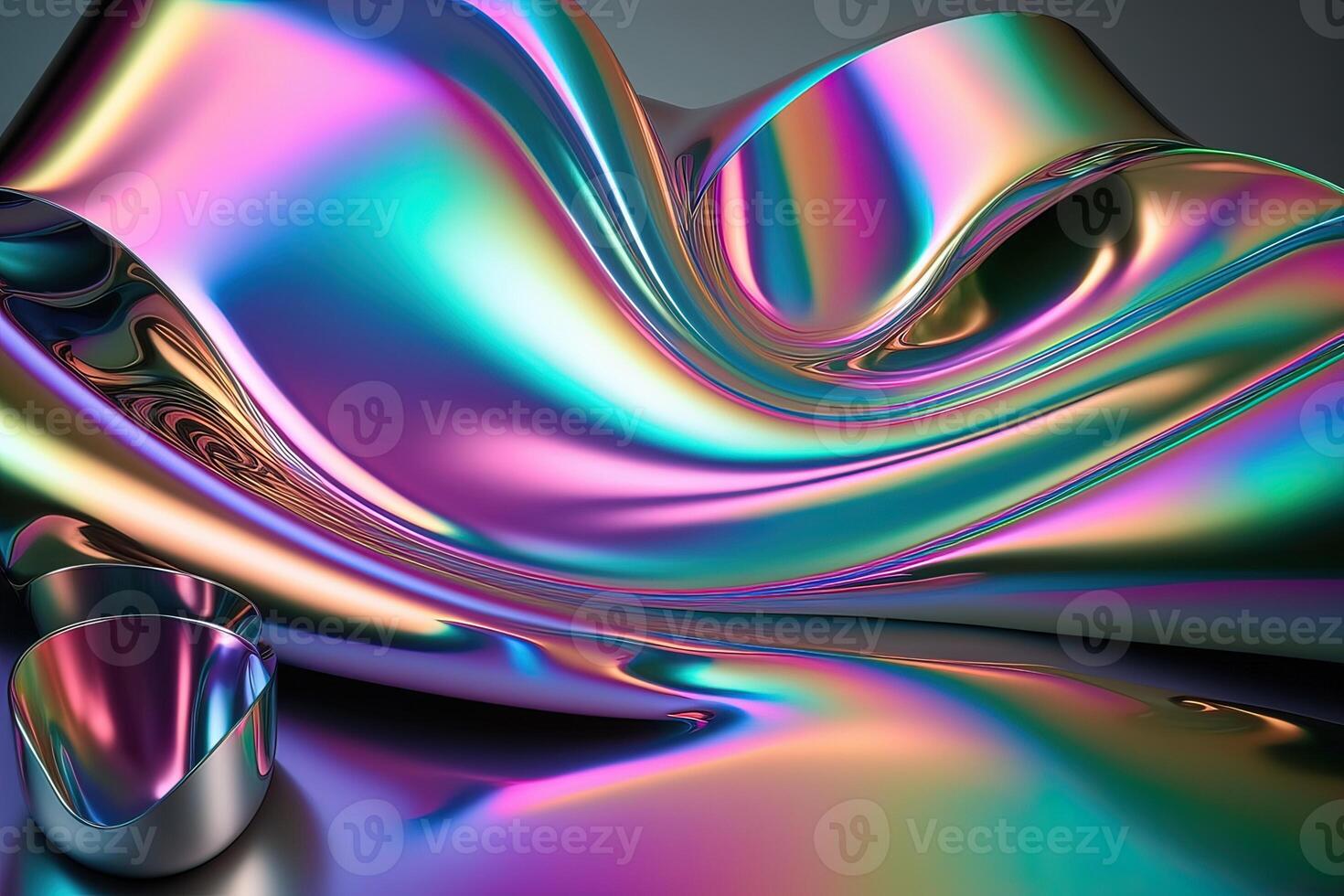 illustration of holographic liquid background. Holographic iridescent backdrop. Pearlescent gradient and foil effect for design prints. Rainbow metal photo
