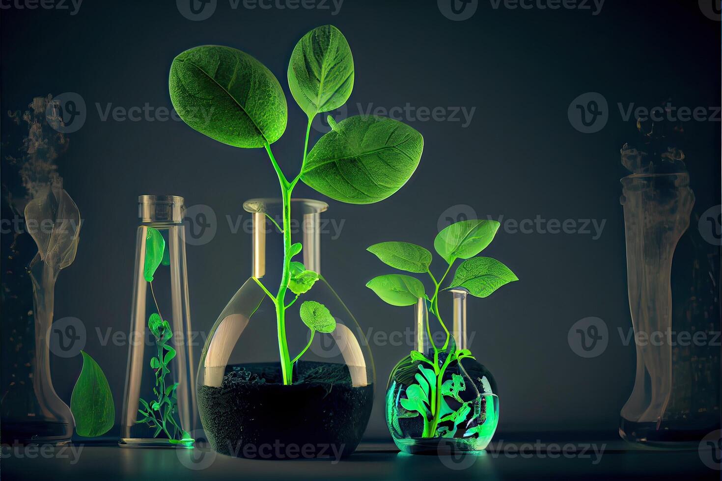 illustration of Science and biotechnology concept. Growing of plant in laboratory photo