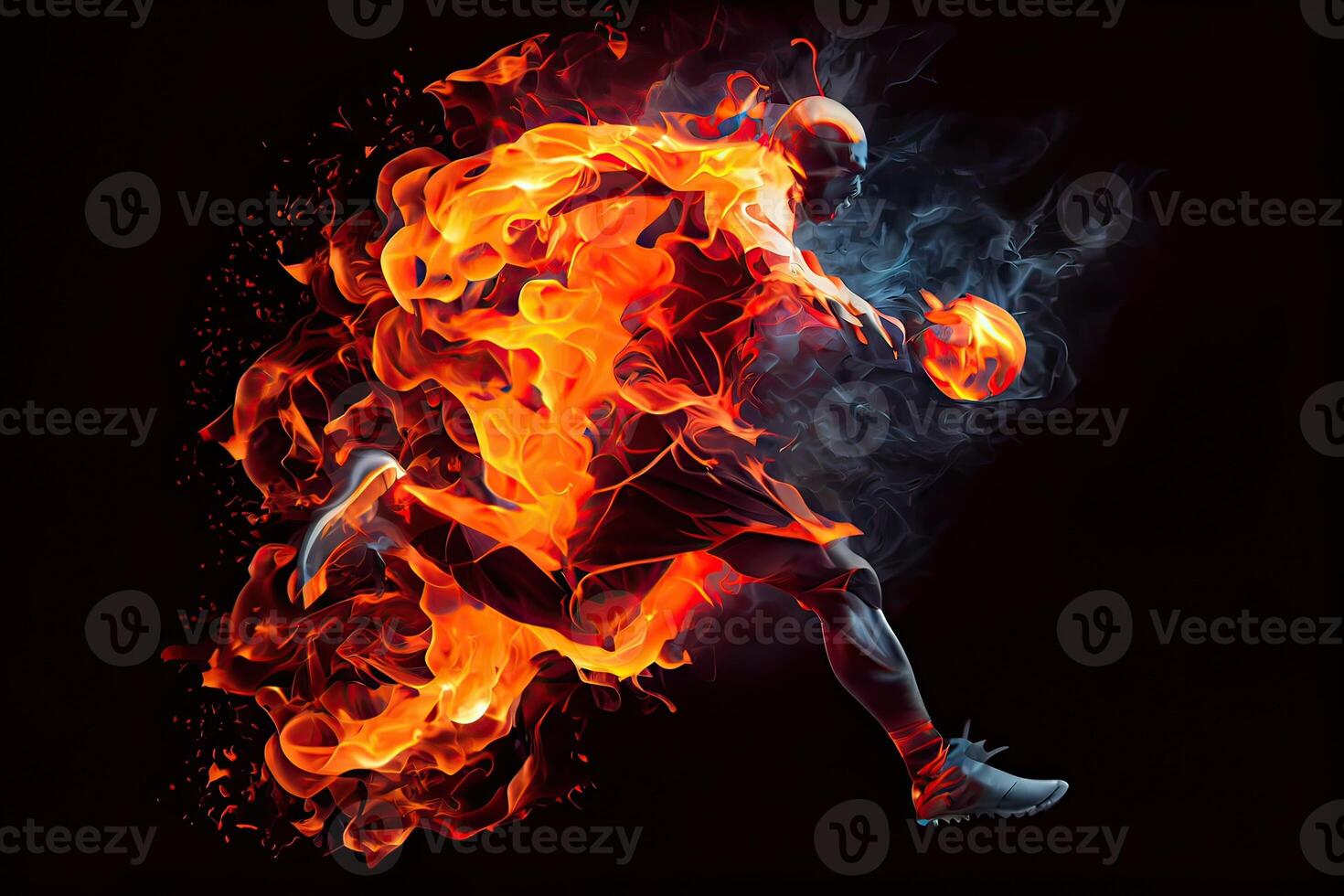 illustration of the essence of a soccer player in motion as they kick a ball with intense energy, surrounded by vibrant colors and splashes photo