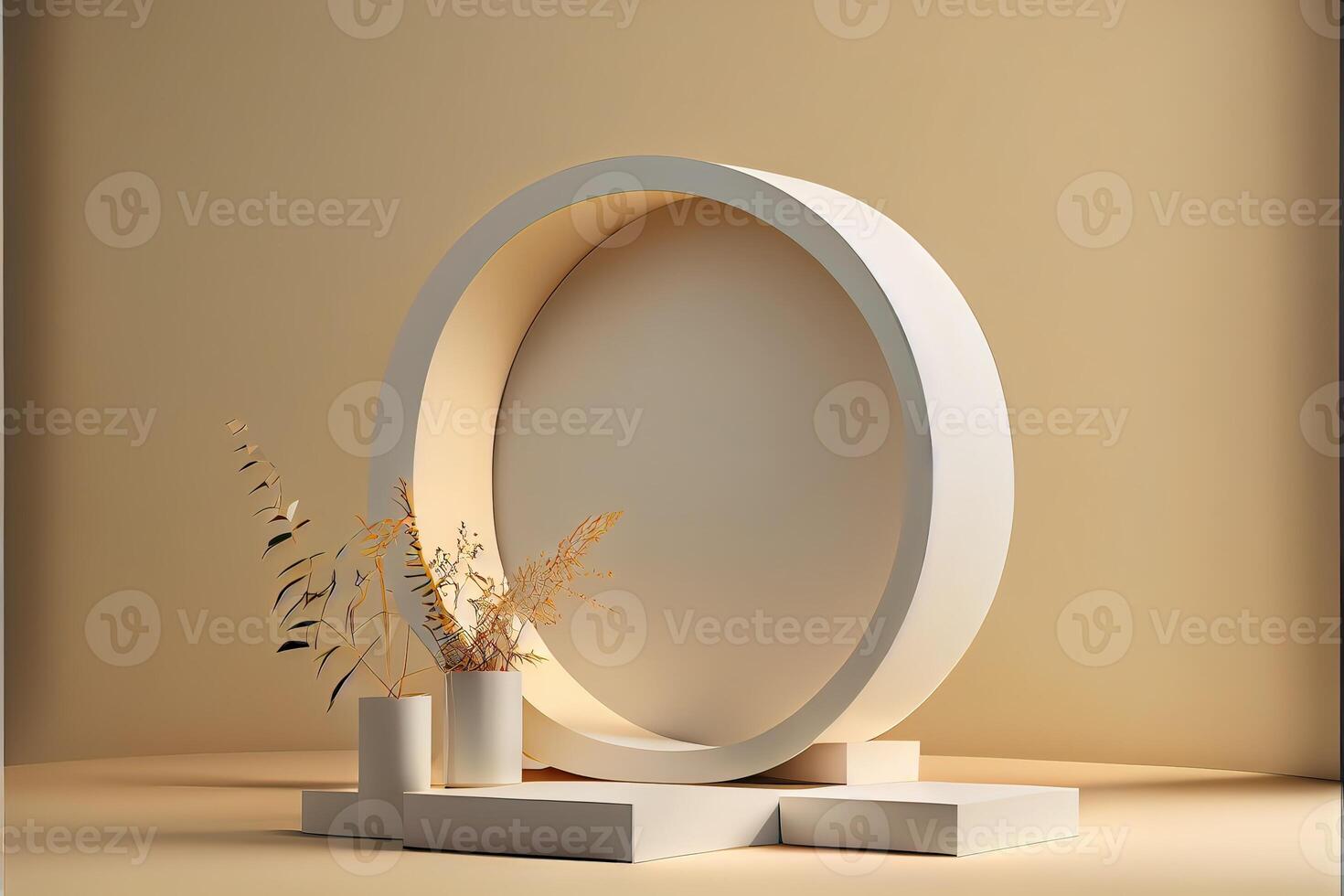 illustration of empty space podium display for product mockup natural background. Digital art photo