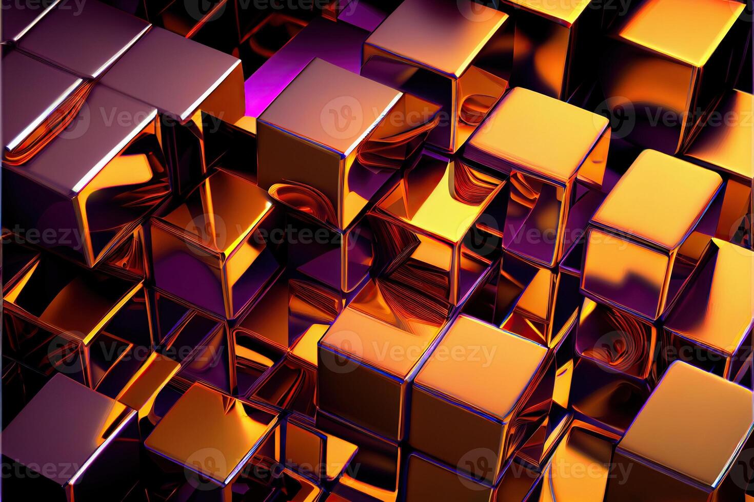 illustration of digital cubic abstract background of color, metal squares, reflection photo