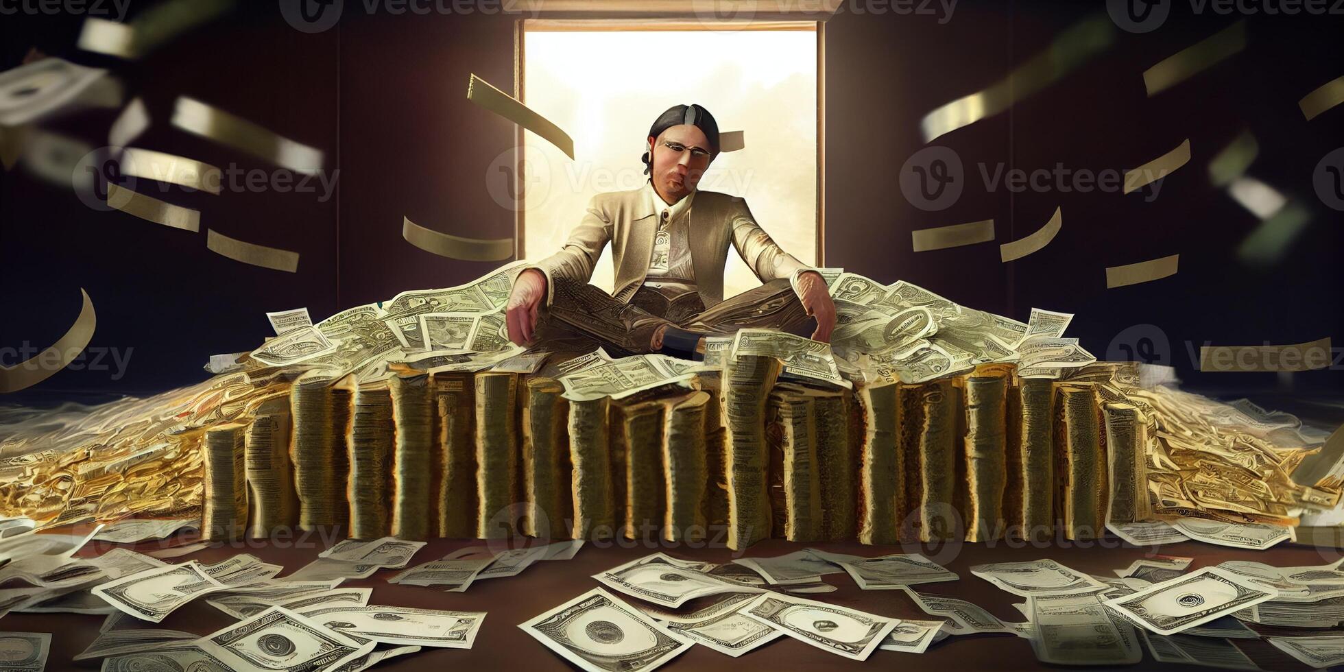 illustration of a millionaire and waves of money 22655753 Stock Photo