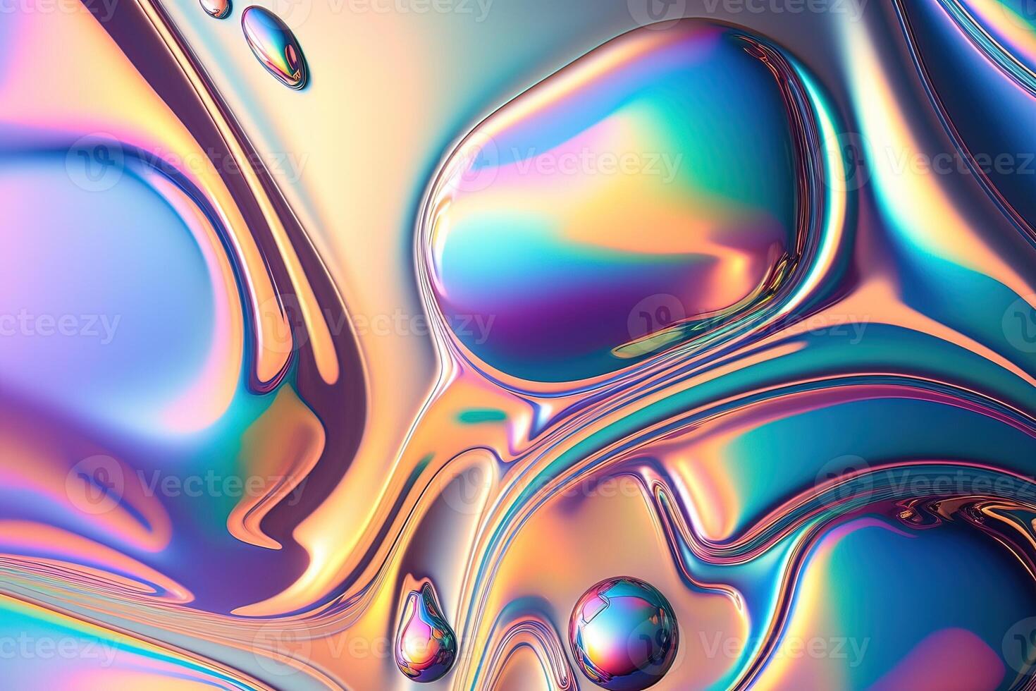 illustration of holographic liquid background. Holographic iridescent backdrop. Pearlescent gradient and foil effect for design prints. Rainbow metal photo