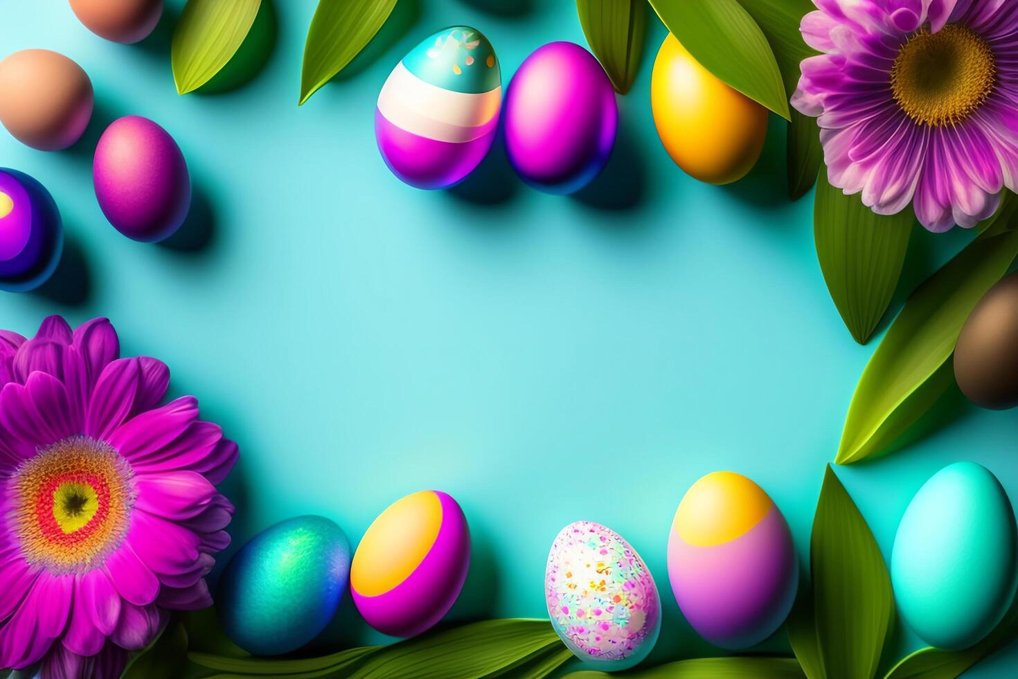 Pascua de Resurrección huevos y lavanda rama en turquesa antecedentes. foto