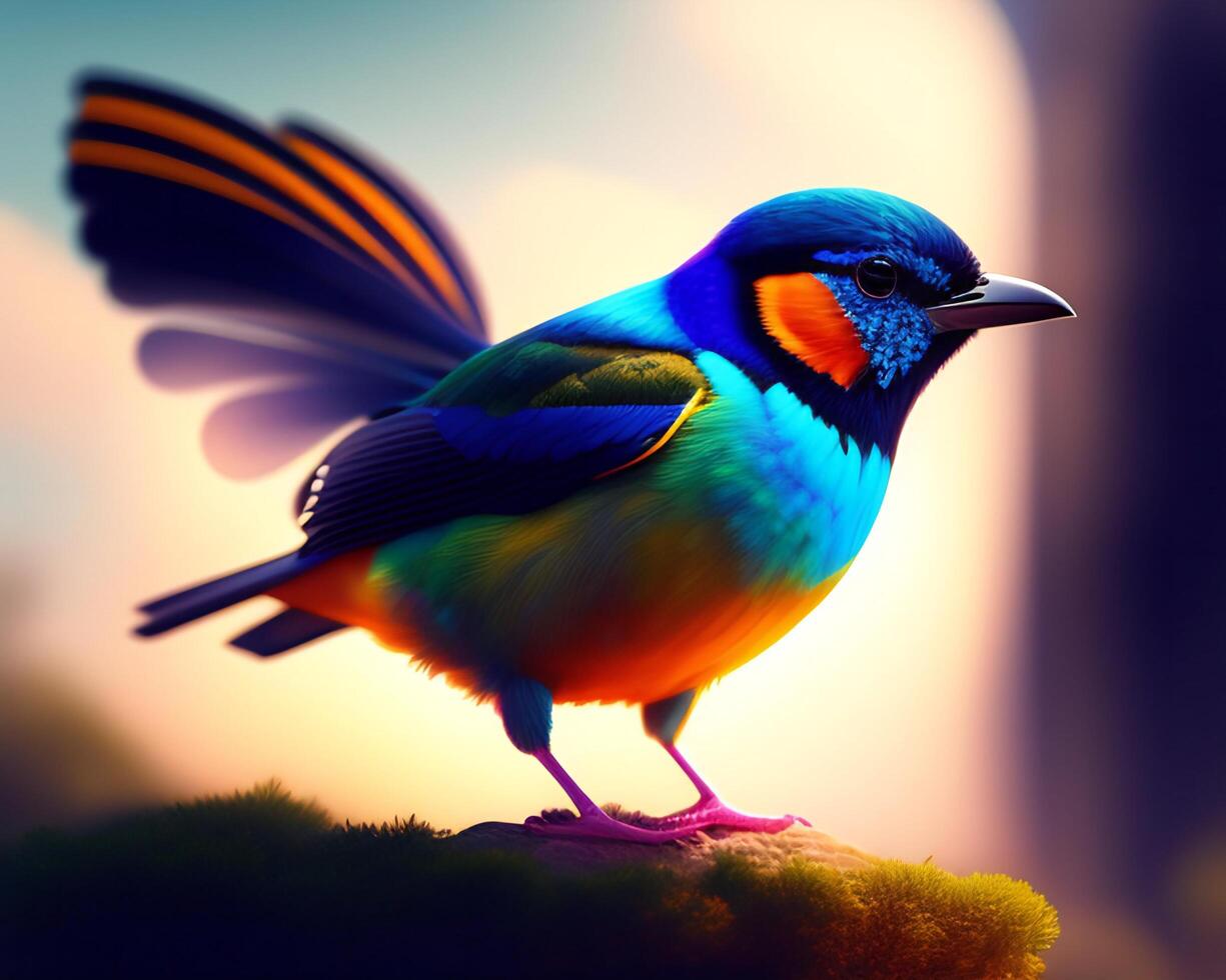 Colorful bird on a background of nature. 3d illustration. photo