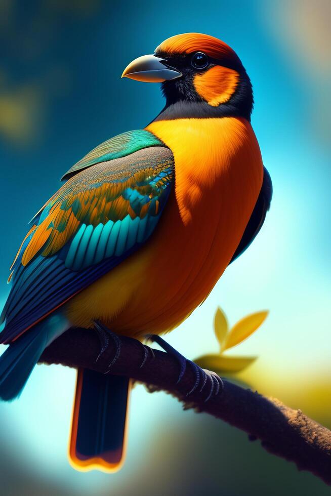 Colorful bird on a background of nature. 3d illustration. photo