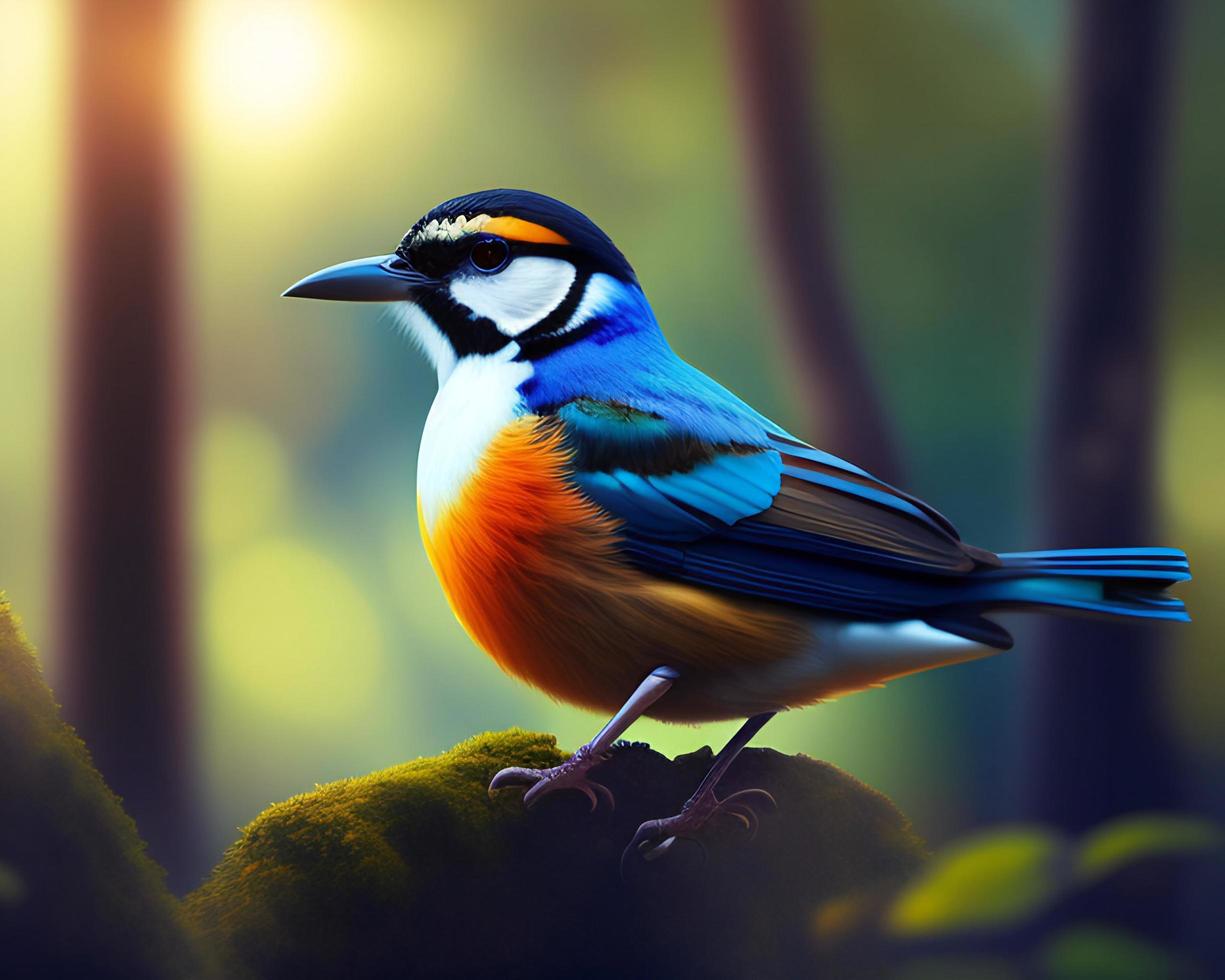 Colorful bird on a background of nature. 3d illustration. photo