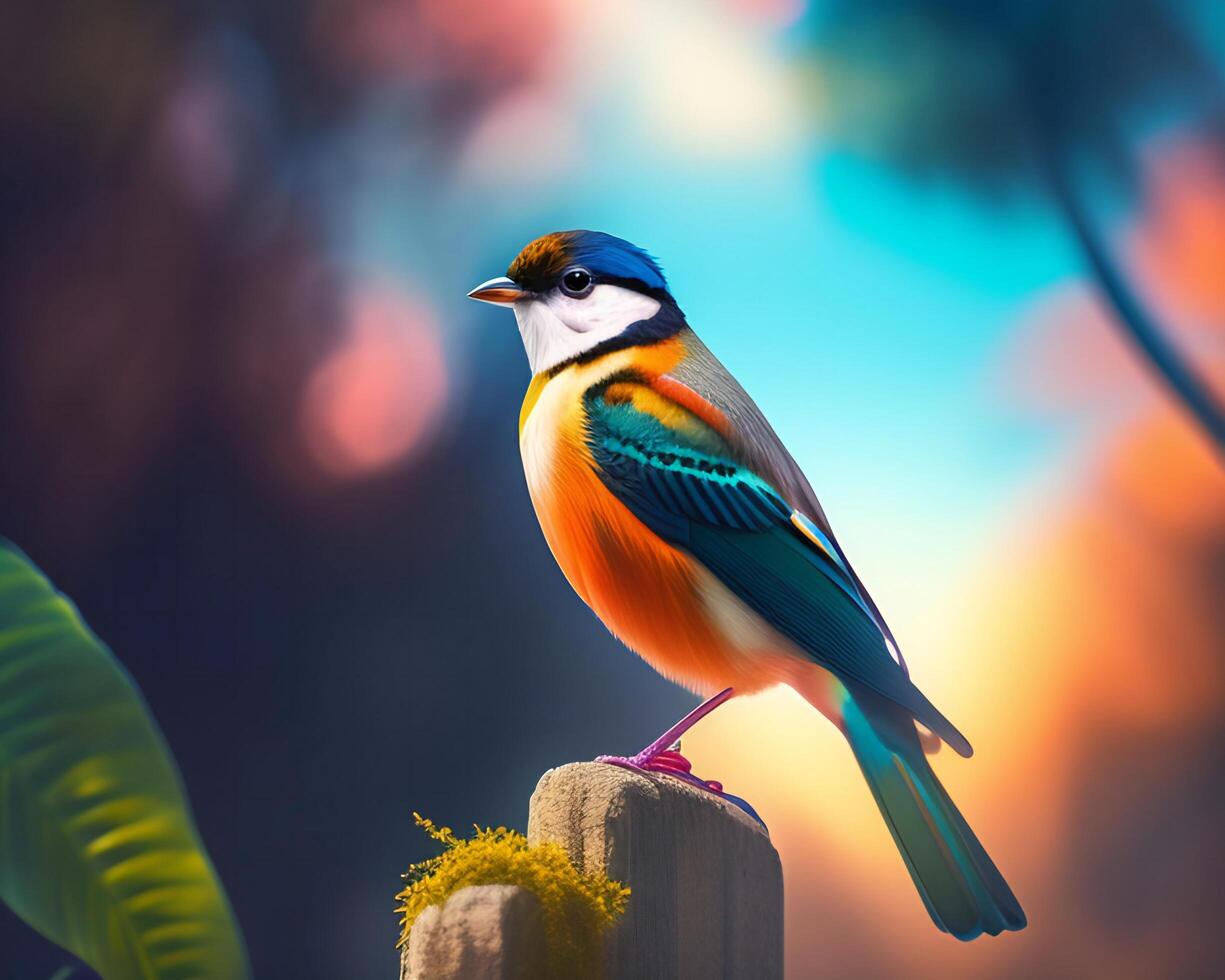 Colorful bird on a background of nature. 3d illustration. photo