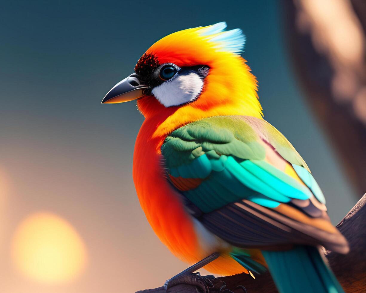 Colorful bird on a background of nature. 3d illustration. photo