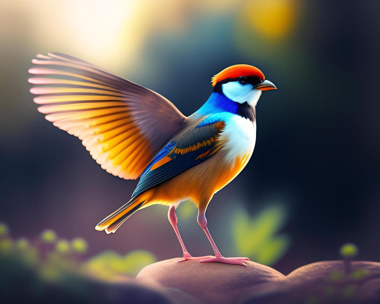 Colorful bird on a background of nature. 3d illustration. photo