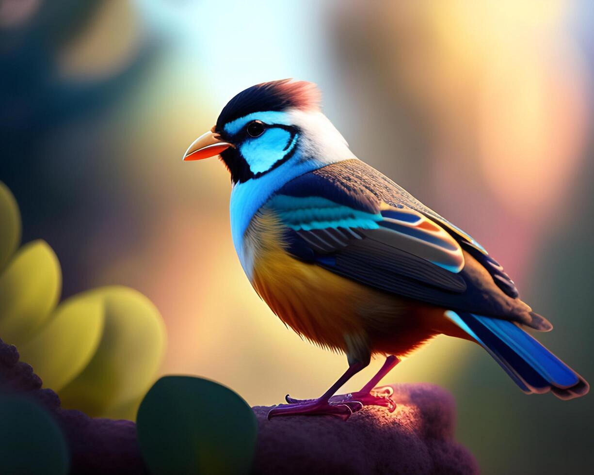 Colorful bird on a background of nature. 3d illustration. photo