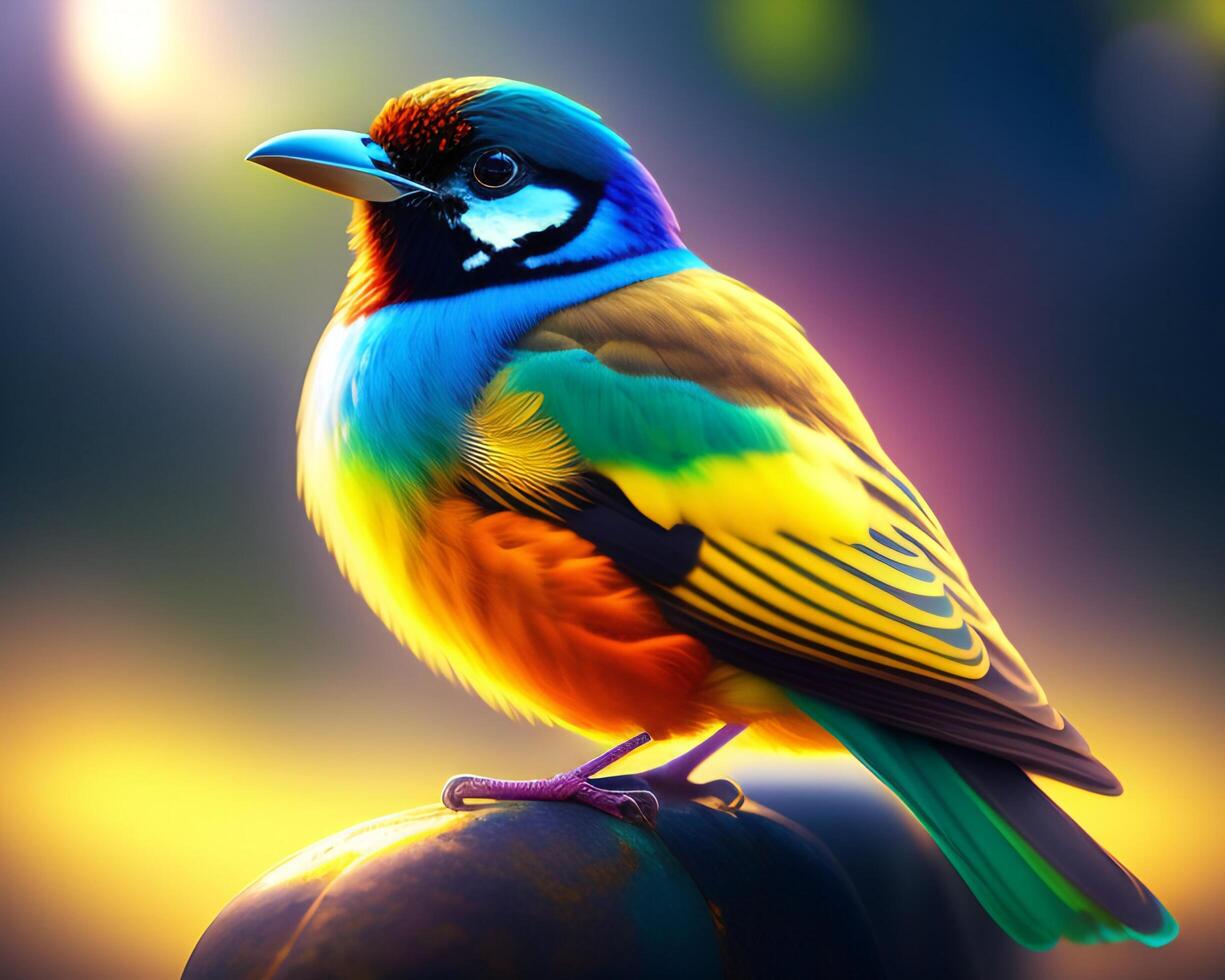 Colorful bird on a background of nature. 3d illustration. photo