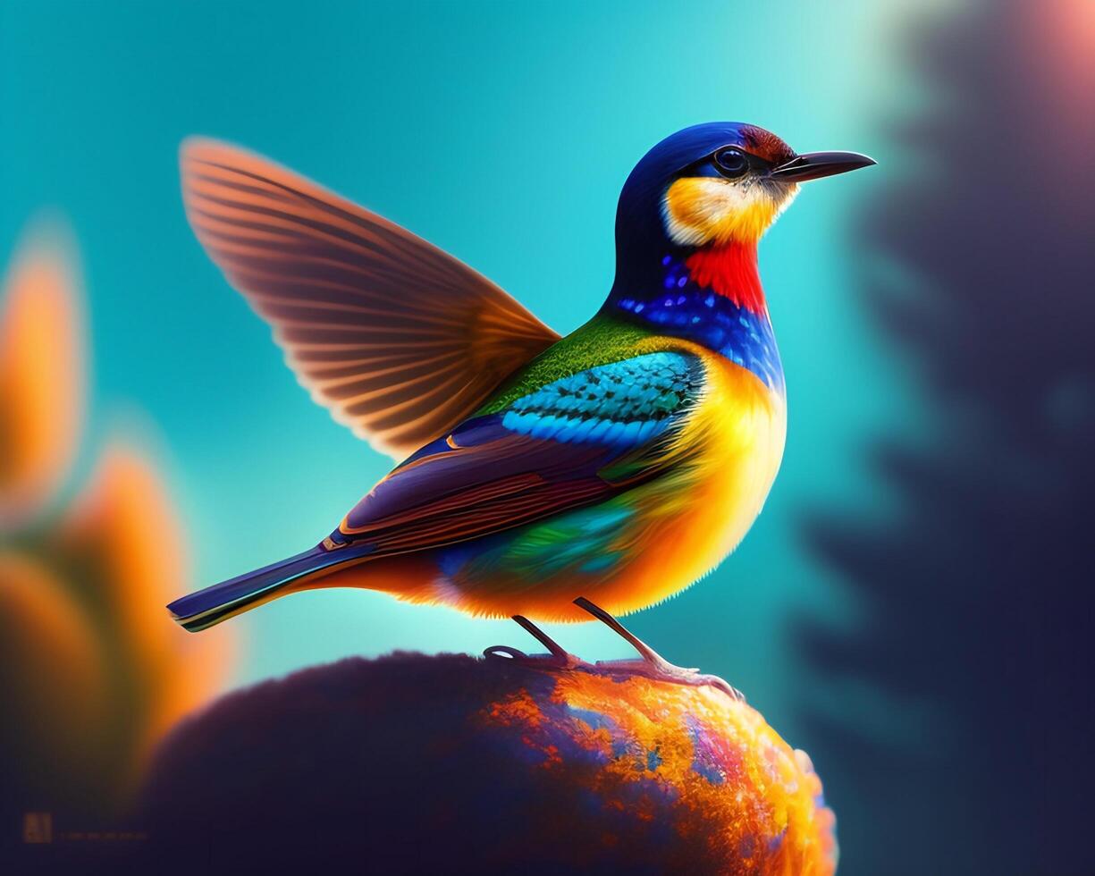 Colorful bird on a background of nature. 3d illustration. photo
