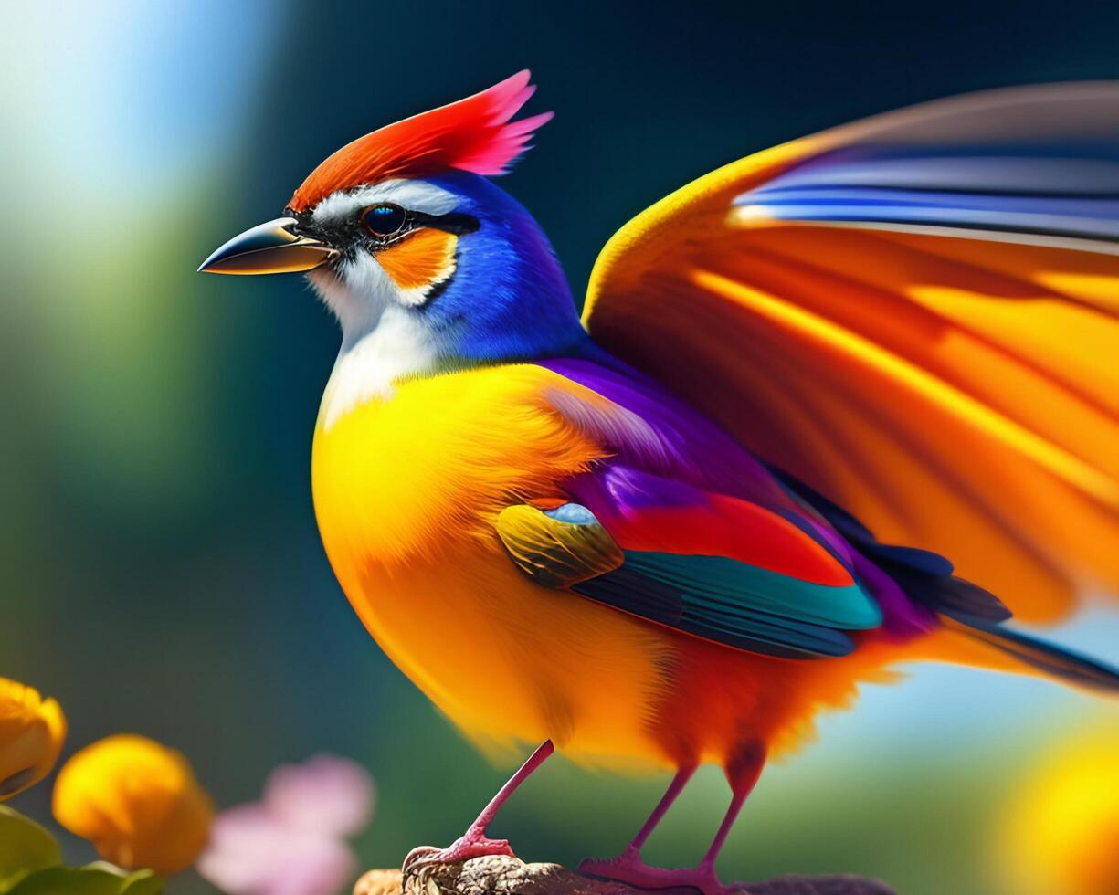 Colorful bird on a background of nature. 3d illustration. photo