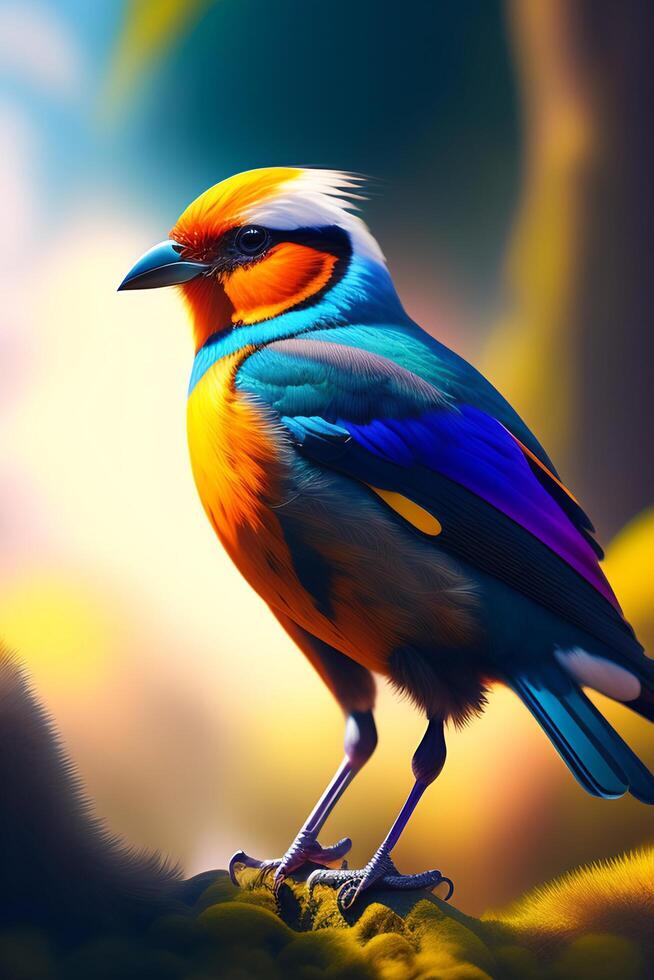 Colorful bird on a background of nature. 3d illustration. photo