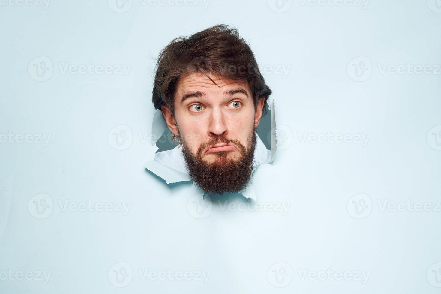 bearded man office manager work dissatisfied facial expression photo
