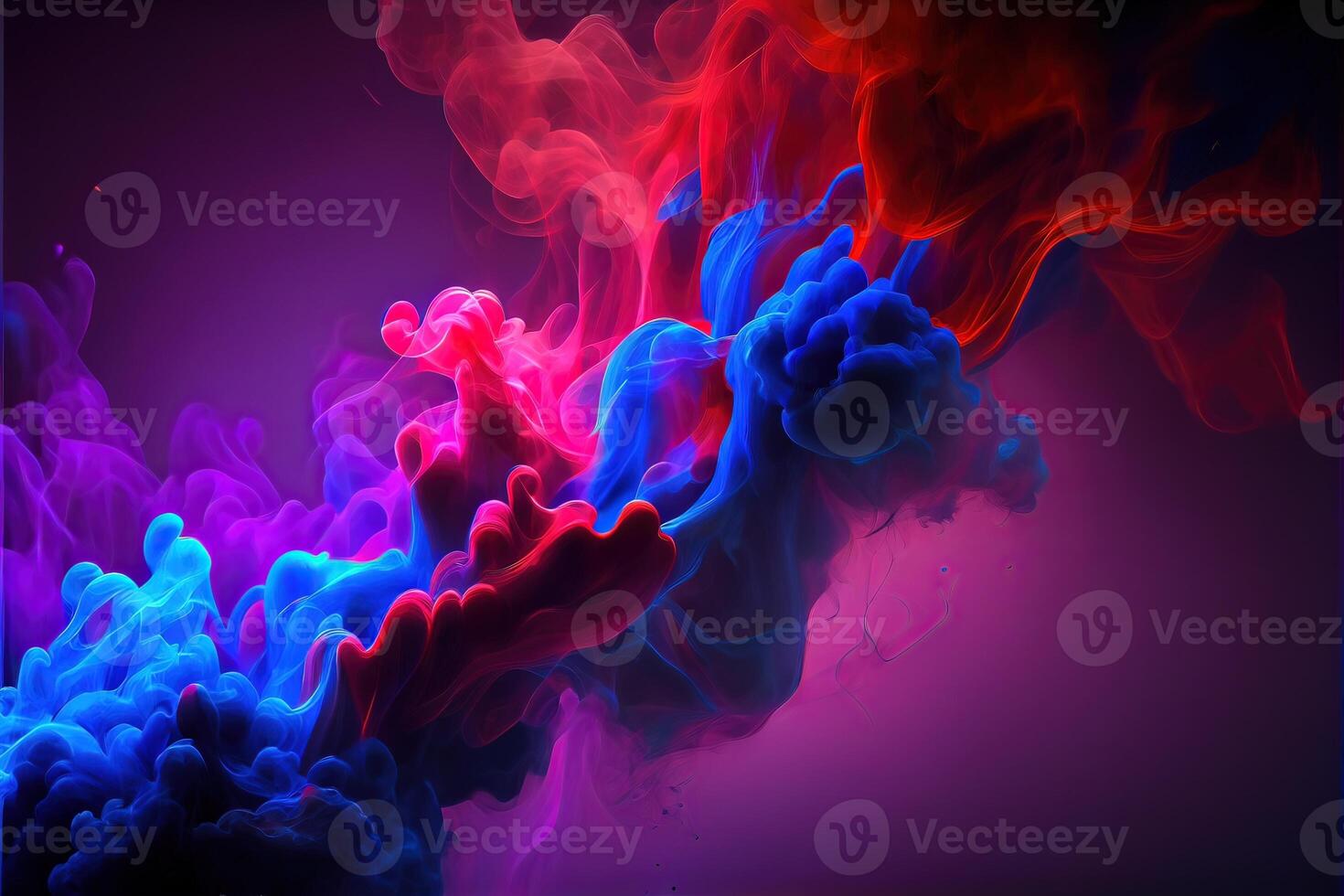 illustration of Dramatic smoke and fog in contrasting vivid red, and purple, viva magenta colors. Vivid and intense abstract background or wallpaper. photo