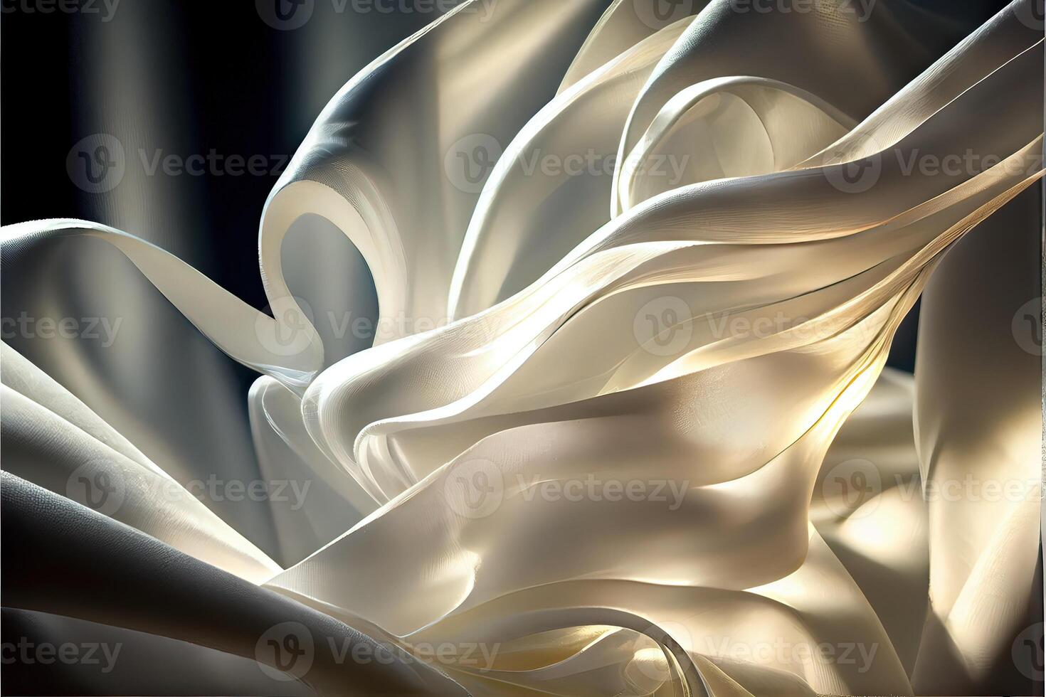 illustration of white cloth in dark room, back light. Texture and material photo