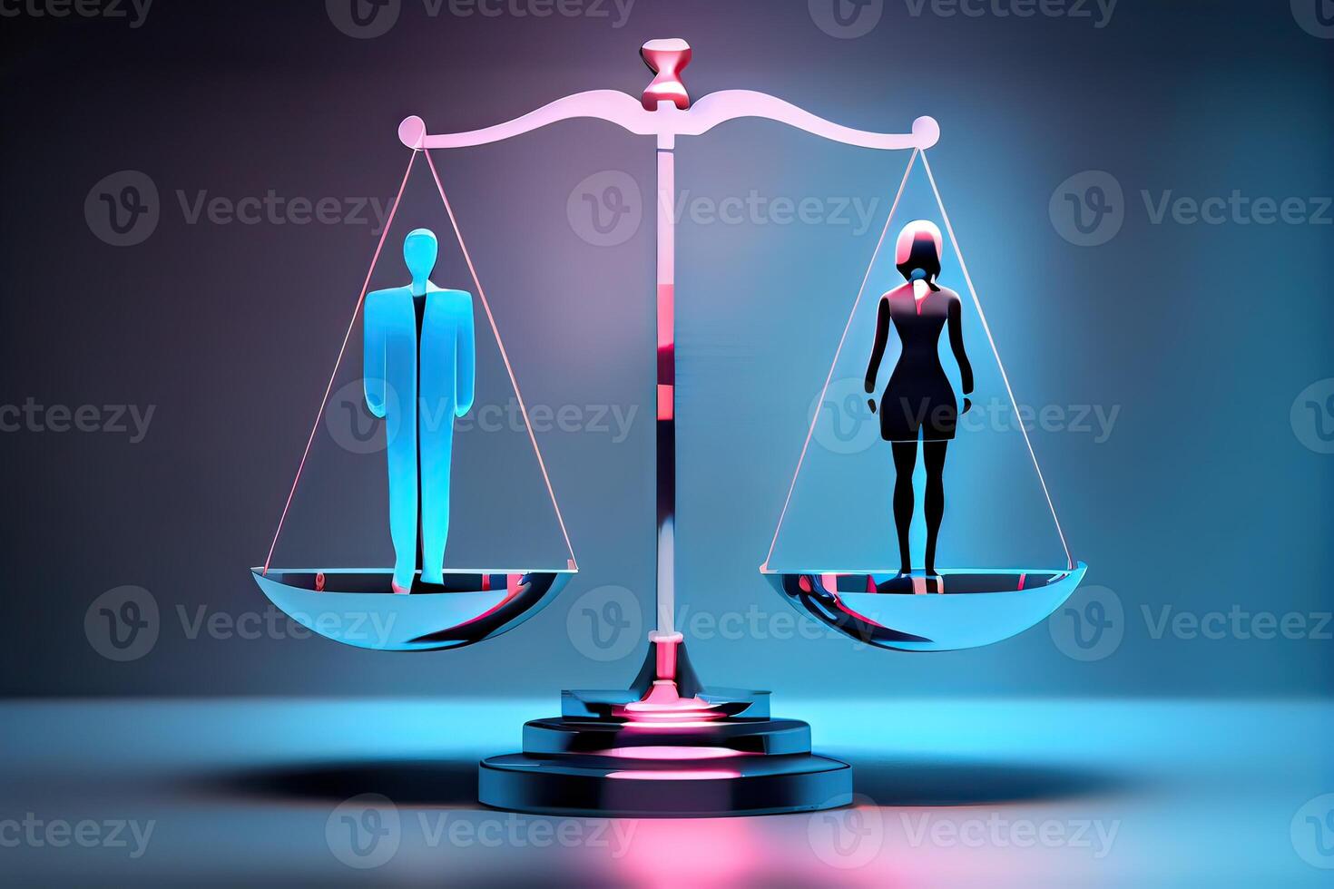 illustration of Gender equality concept. Male and female with symbol on the scales feeling equal discrimination photo