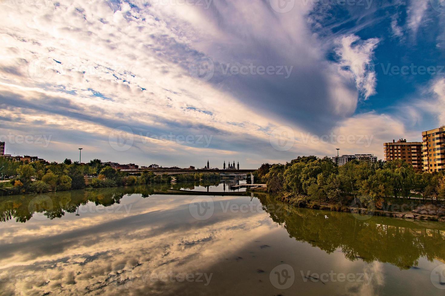 autumn natural view of the Ebro River in Zaragoza photo