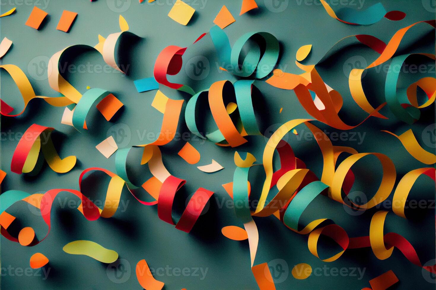 illustration of confetti and paper streamer as party decoration photo
