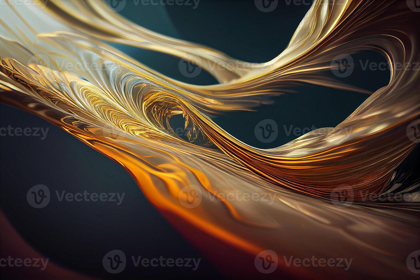 illustration of Swirling golden and blue. Acrylic Fluid Art. Dark blue waves in abstract ocean and golden foamy waves. Marble effect, abstract glistening golden solid liquid waves photo