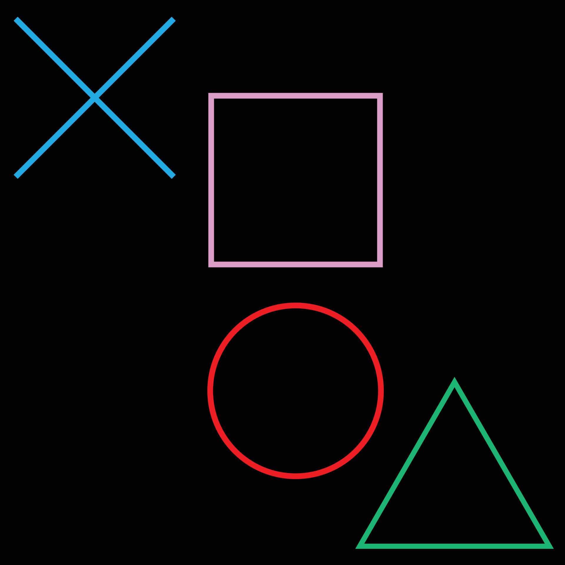 Gamepad buttons, gamepad signs, playstation buttons, triangle, square
