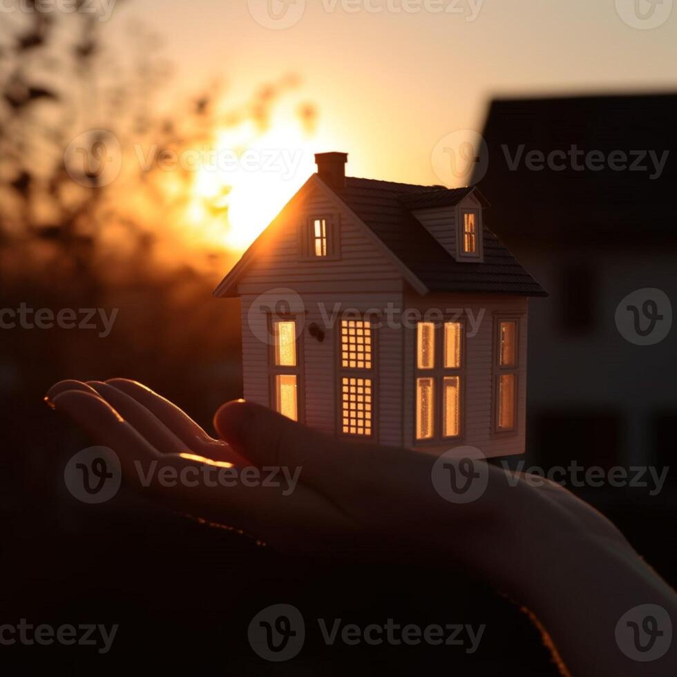 A hand hold a model of house photo