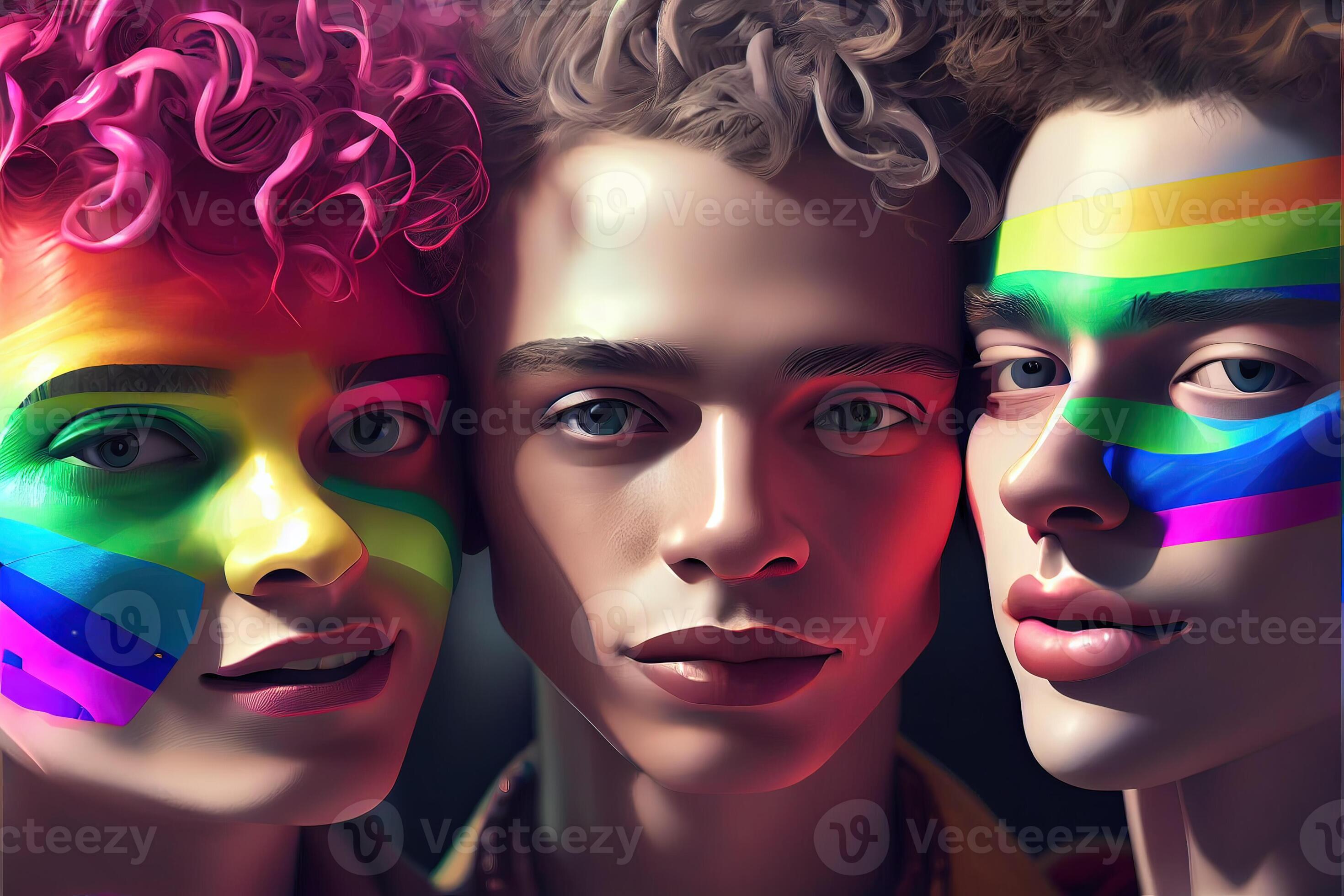 Generative AI illustration of Diversity young gay women and men with ...