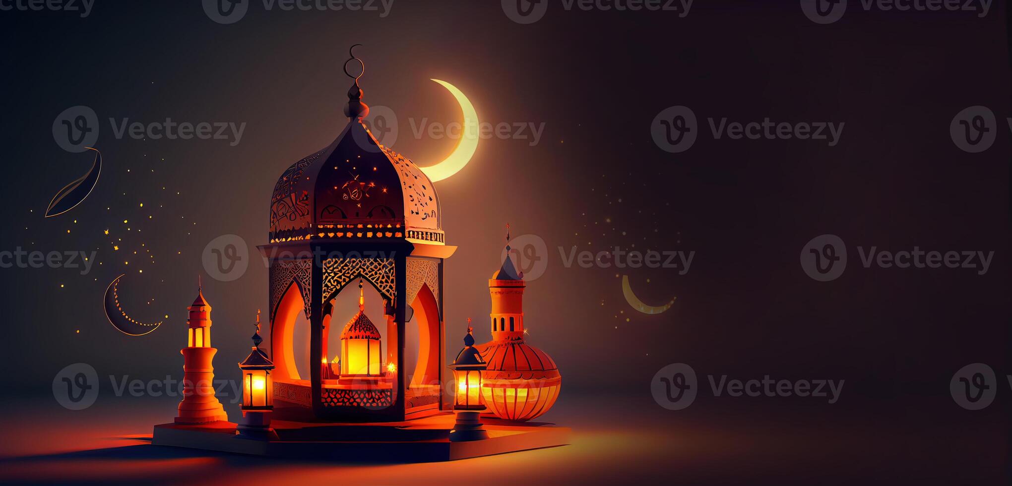 illustration of Islamic holiday. Ramadan night. Mosque and lantern
