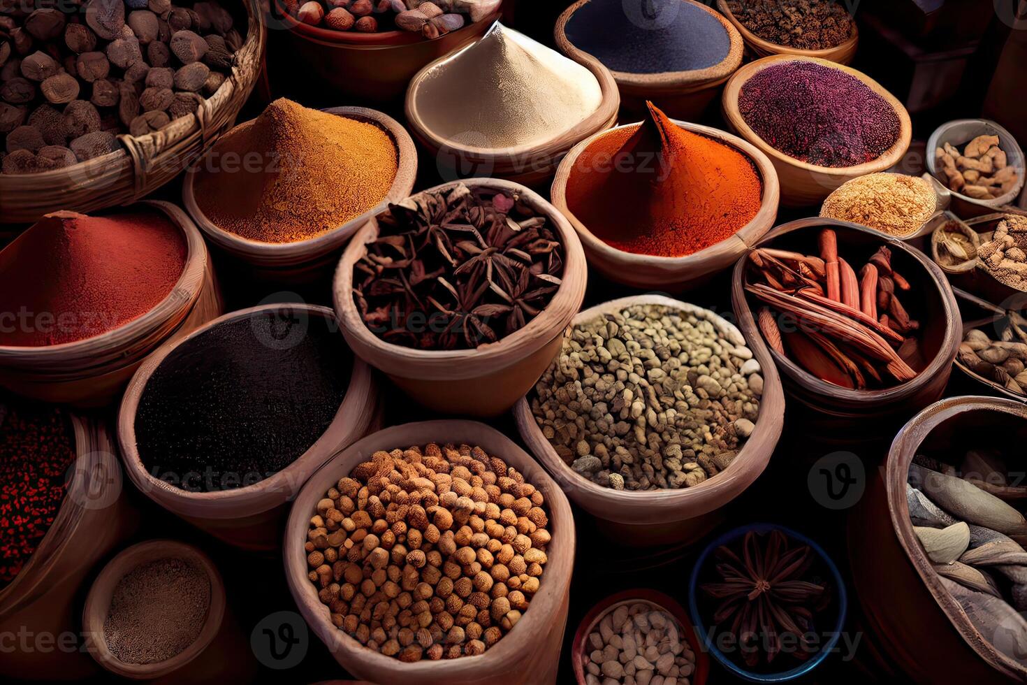 illustration of oriental spices and spices on the market photo