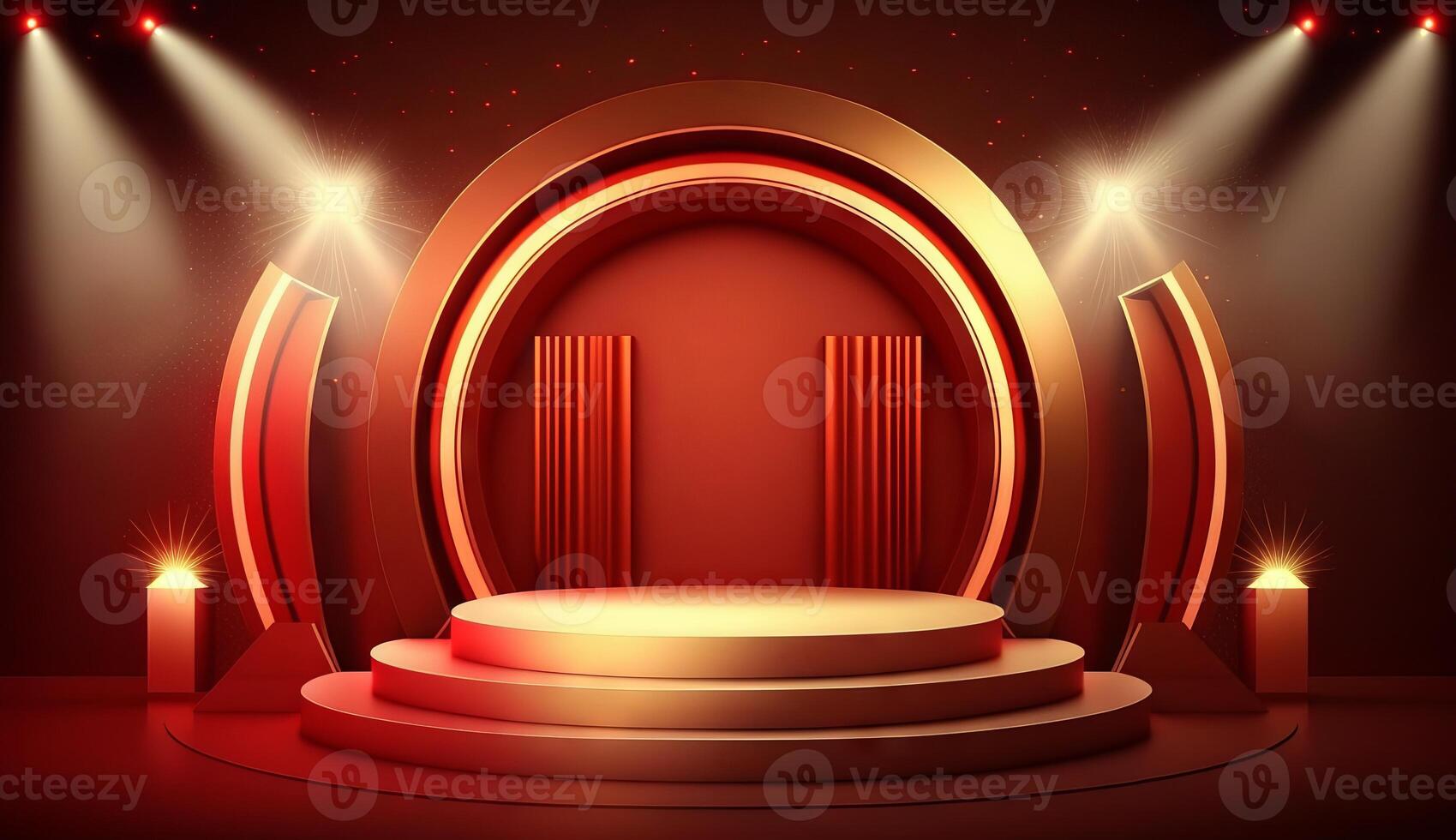 Stage Podium Scene for Award Ceremony on red Background. photo