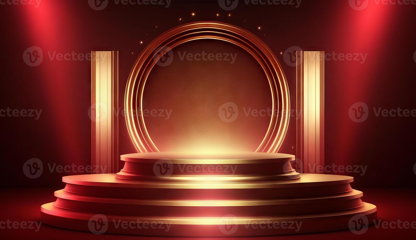 Stage Podium Scene for Award Ceremony on red Background. photo