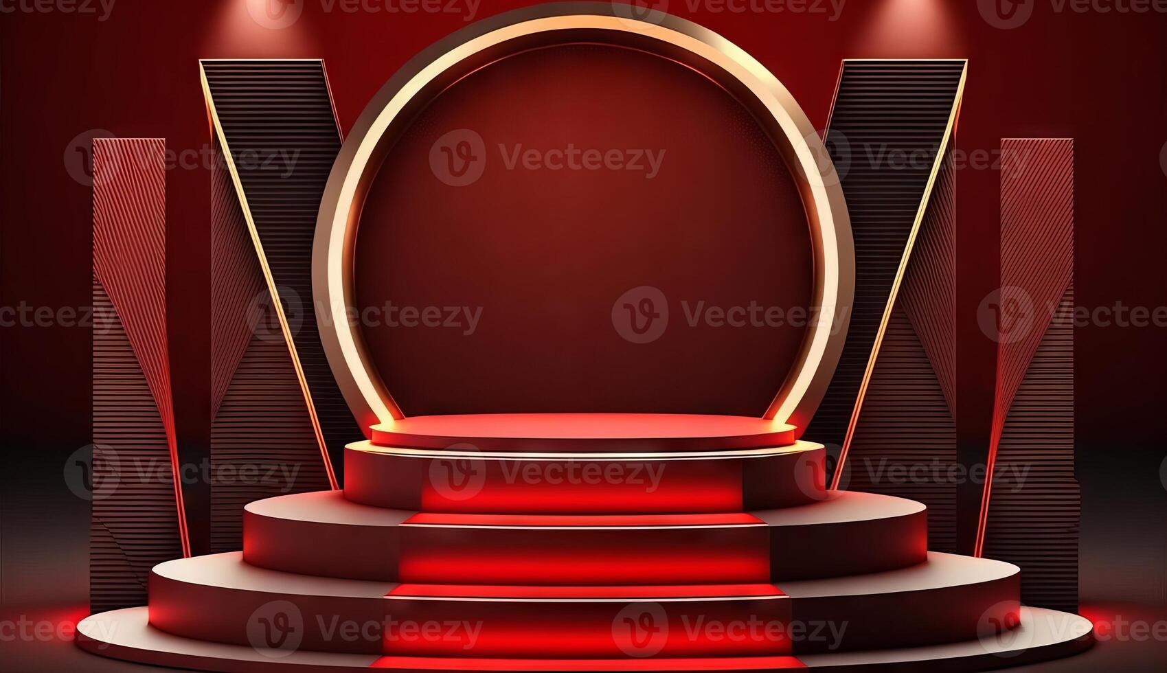 Stage Podium Scene for Award Ceremony on red Background. photo