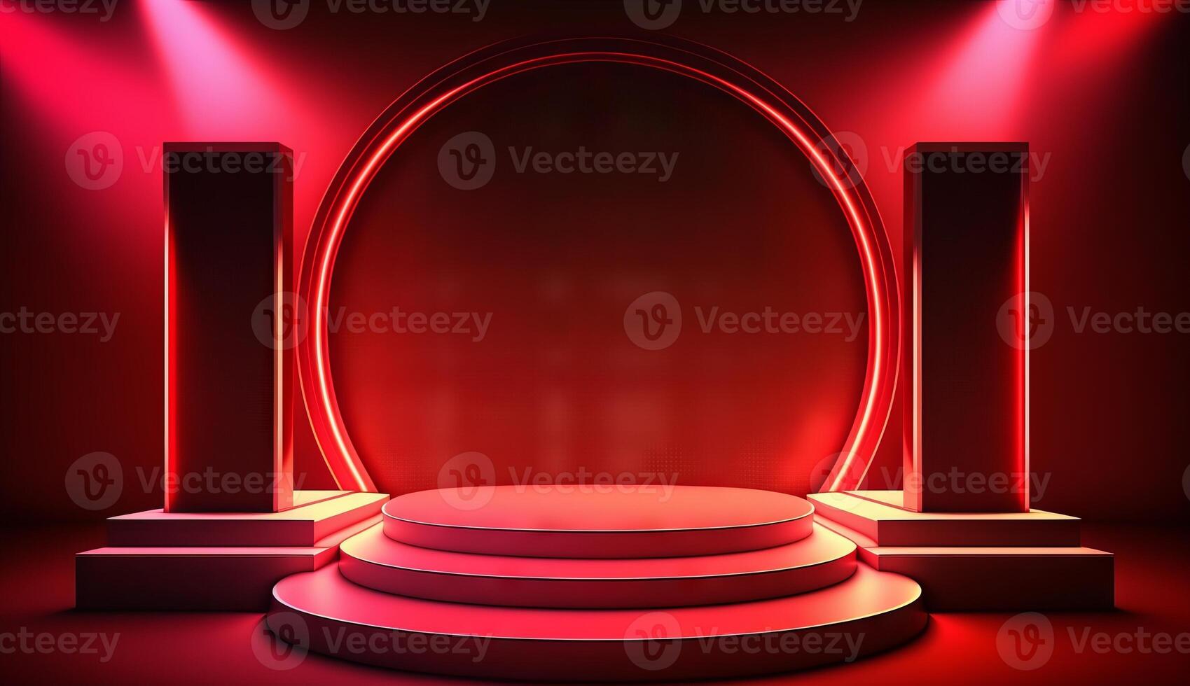 Stage Podium Scene for Award Ceremony on red Background. photo